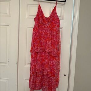 Lulu's Pink and Orange Floral Midi Dress